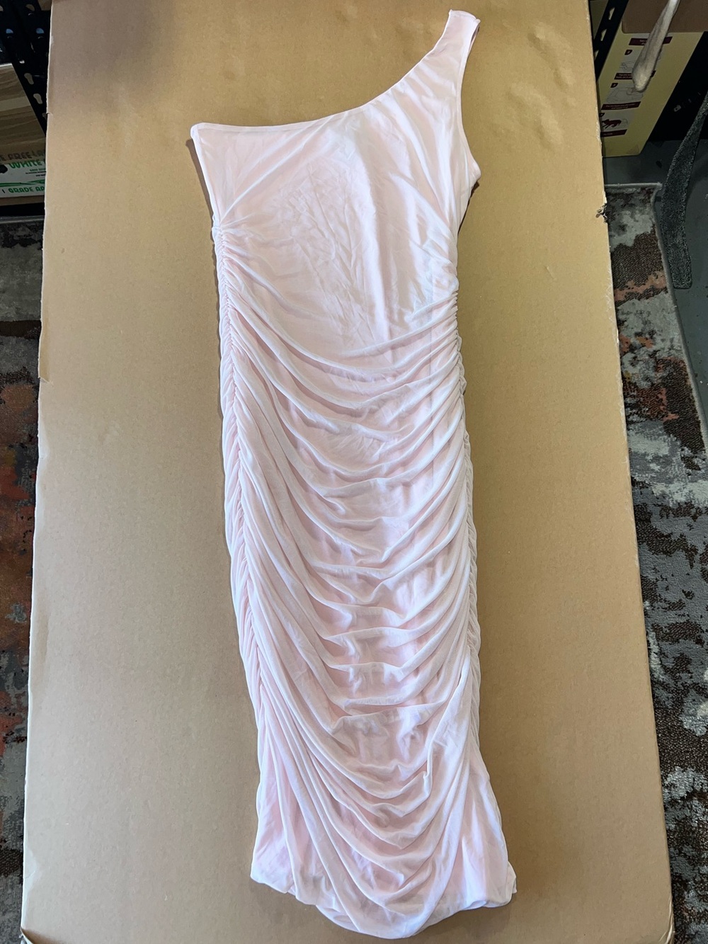 Forever 21 One-Shoulder Ruched Maxi Dress in Light Pink